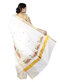 R SELVAMANI TEX Women's Kasavu Cotton Saree with Running Blouse (EM-4_White, Green)-thumb2