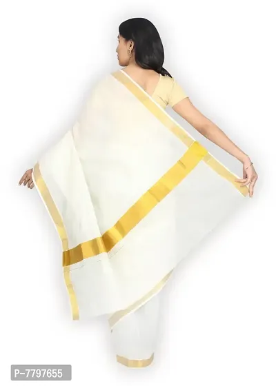 selvamani tex cotton kerala kasavu zari saree with golden blouse material-thumb3