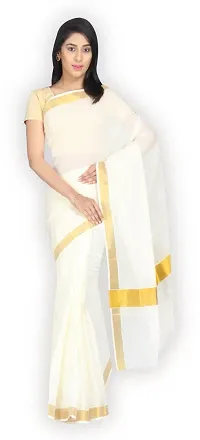 Women's Kasavu Saree With Blouse Piece (TSB-2-1-OW_Off White)