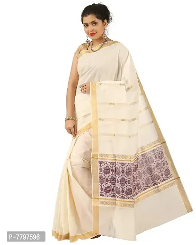 R SELVAMANI TEX Women's Cotton Kerala Kasavu Zari Saree with Blouse (Tis-selfy, Purple)-thumb0