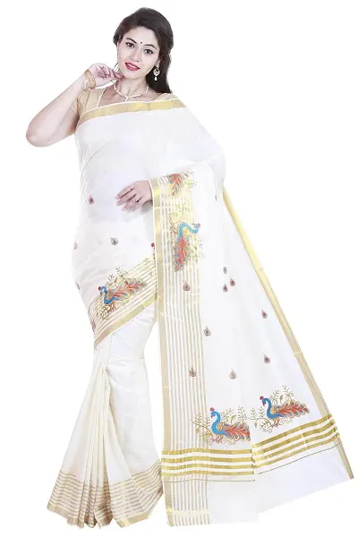 Kerala Kasavu Saree With Blouse Piece