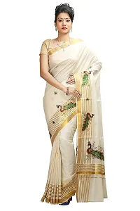 R SELVAMANI TEX Women's Kasavu Cotton Saree With Running Blouse Piece (EM-1_Maroon)-thumb1