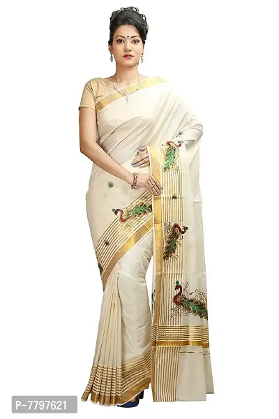 R SELVAMANI TEX Women's Kasavu Cotton Saree With Running Blouse Piece (EM-1_Maroon)-thumb2