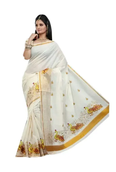 Trendy Cotton Kerala Kasavu Zari Sarees With Blouse