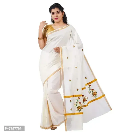 selvamani tex cotton kerala kasavu zari saree with blouse (Silver)-thumb0