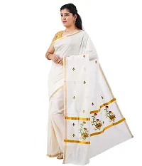 selvamani tex cotton kerala kasavu zari saree with blouse (Silver)-thumb1