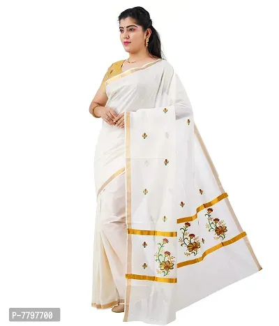 selvamani tex cotton kerala kasavu zari saree with blouse (Silver)-thumb2