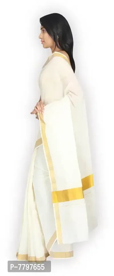 selvamani tex cotton kerala kasavu zari saree with golden blouse material-thumb2