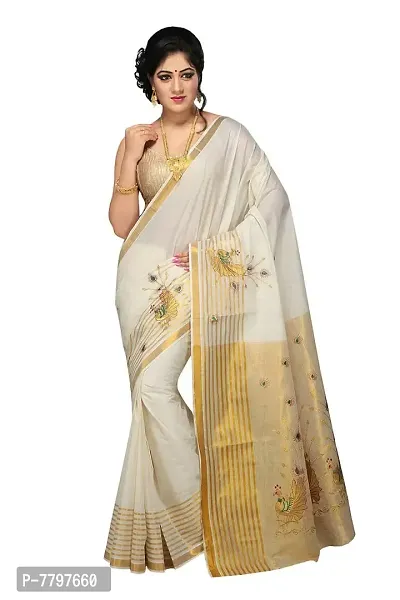 R SELVAMANI TEX RST Women's Kasavu Cotton Saree with Running Blouse (RST51_Gold)