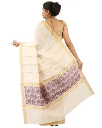 R SELVAMANI TEX Women's Cotton Kerala Kasavu Zari Saree with Blouse (Tis-selfy, Purple)-thumb1