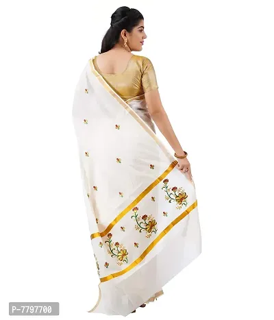 selvamani tex cotton kerala kasavu zari saree with blouse (Silver)-thumb3
