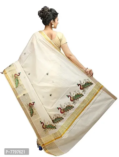 R SELVAMANI TEX Women's Kasavu Cotton Saree With Running Blouse Piece (EM-1_Maroon)-thumb3