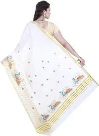 Selvamani tex Kerala Kasavu Peacock Embroidered Cotton Saree With Running Blousess-thumb2