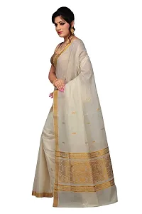 R SELVAMANI TEX Women's Handloom Cotton Saree With Blouse Piece (RST39_Beige, White)-thumb1