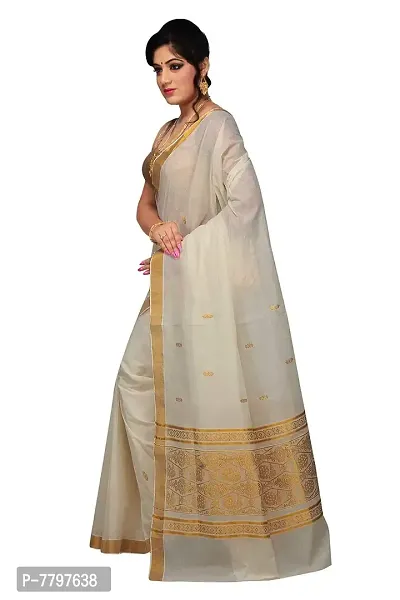 R SELVAMANI TEX Women's Handloom Cotton Saree With Blouse Piece (RST39_Beige, White)-thumb2