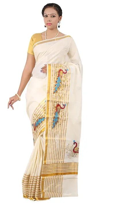 R SELVAMANI TEX Women's Maheshwari Saree With Blouse Piece (RST80_Gold, White)