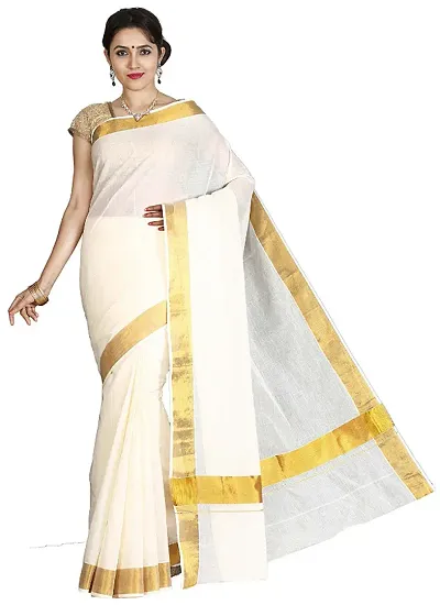 R SELVAMANI TEX Women's Kasavu Art Silk Saree With Running Blouse Piece (RST7_White)