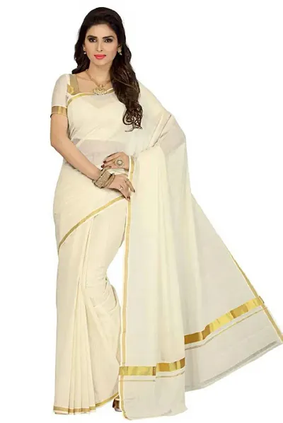 Kerala Kasavu Cotton Sarees with Blouse piece