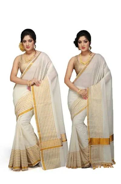 Combo of 2 Kerala Kasavu Cotton Sarees