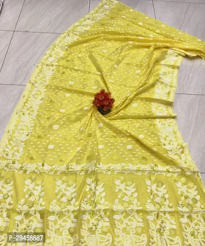 Stylish Cotton Blend Yellow Embroidered Saree without Blouse piece-thumb0