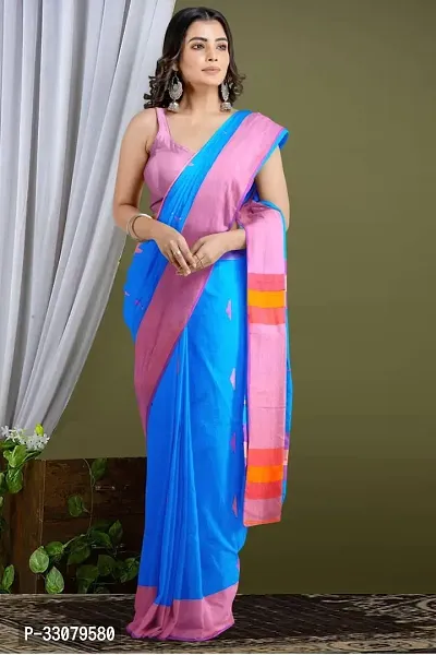 Elegant Blue Net Saree without Blouse piece For Women-thumb0