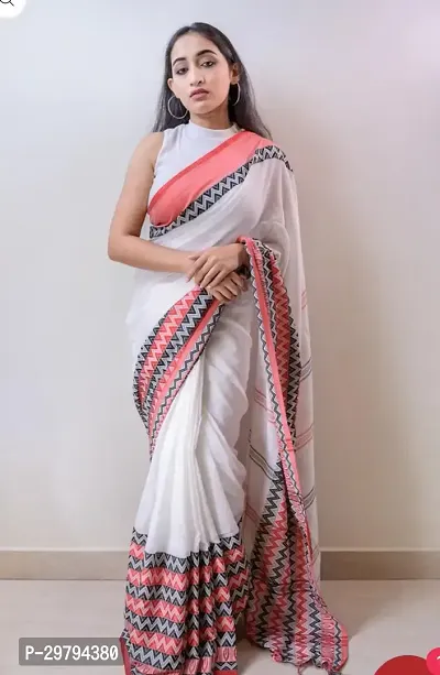 Beautiful Cotton Blend Saree Without Blouse Piece For Women