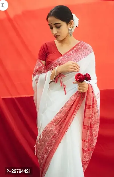 Beautiful Cotton Blend Saree Without Blouse Piece For Women-thumb0