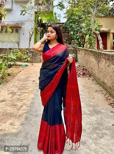 Beautiful Cotton Blend Saree Without Blouse Piece For Women-thumb0