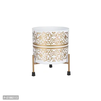 Exotic Admirable White and Golden, Metal Pot With Stand For Living Rooms and Office (Set Of 1)