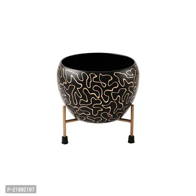 Pot With Stand Desk Planters Color Black And Golden Print Pot For Plants ( Set Of 1)