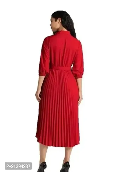 Stylish Read Crepe A-Line Dress For Women-thumb2