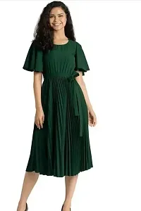 Stylish Green Crepe A-Line Dress For Women-thumb1