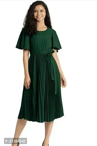 Stylish Green Crepe A-Line Dress For Women-thumb2