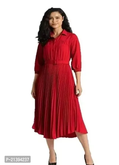 Stylish Read Crepe A-Line Dress For Women-thumb0