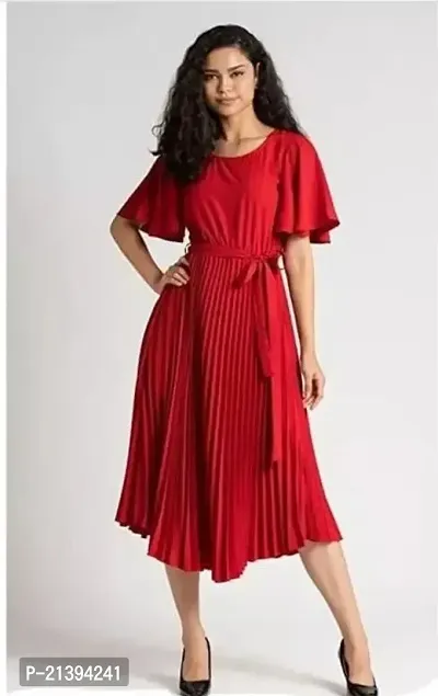 Stylish Red Crepe A-Line Dress For Women-thumb0