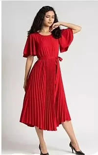 Stylish Red Crepe A-Line Dress For Women-thumb1