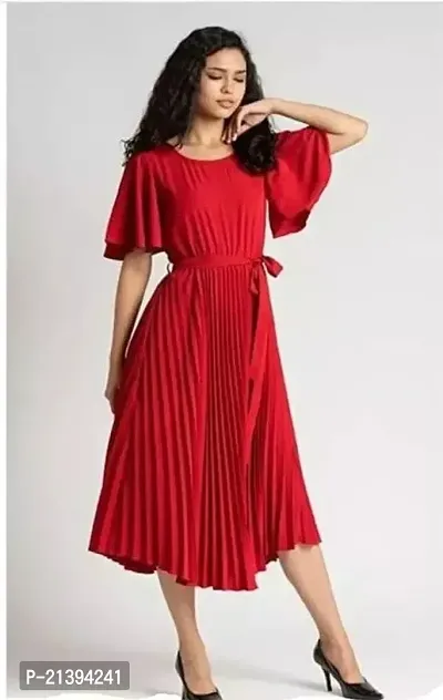 Stylish Red Crepe A-Line Dress For Women-thumb2