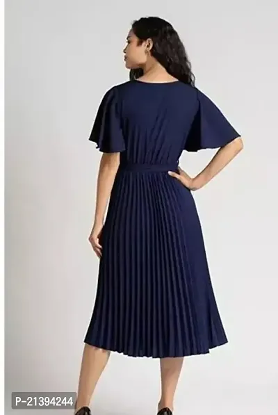 Stylish Blue Crepe A-Line Dress For Women-thumb2