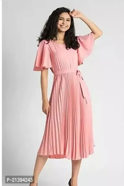 Stylish Peach Crepe A-Line Dress For Women