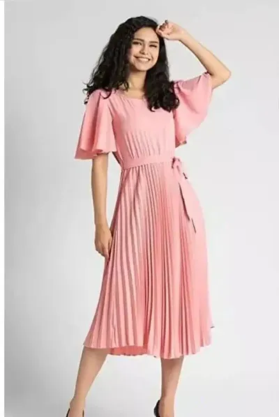 Fancy Pleated Crepe Midi Dress