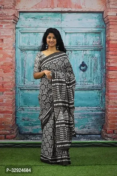 Stylish Multicoloured Cotton Printed Saree with Blouse piece For Women