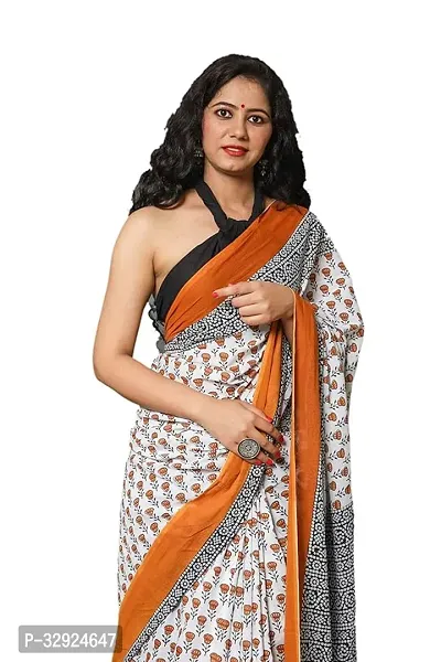 Stylish Multicoloured Cotton Printed Saree with Blouse piece For Women-thumb0