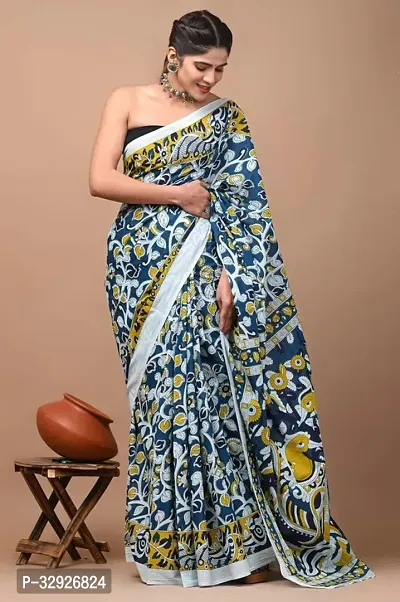 Beautiful Multicoloured Cotton Printed Saree with Blouse Piece For Women-thumb0