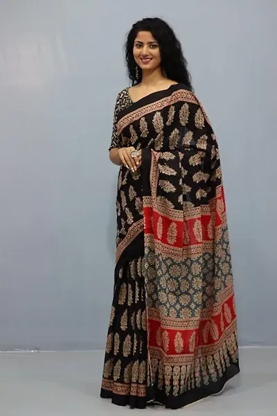 Ikat Multicolored Cotton Sarees With Blouse Piece