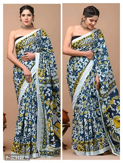 Beautiful Cotton Printed Women Saree with Blouse Piece-thumb0