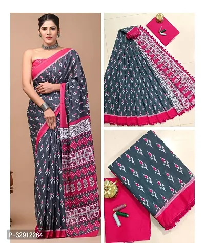 Beautiful Cotton Printed Women Saree with Blouse Piece-thumb0