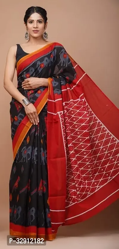 Beautiful Cotton Printed Women Saree with Blouse Piece-thumb0