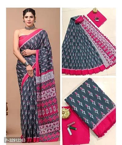 Beautiful Cotton Printed Women Saree with Blouse Piece-thumb0