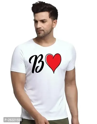 Zenloop Styles Round Neck White B and Heart Tshirt for Men