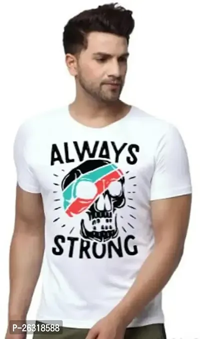 Zenloop Styles Men Round Neck Always Strong Printed Tshirt White-thumb0